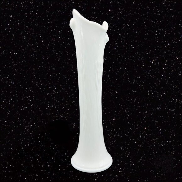 1960s Imperial Glass Milkglass Tree Trunk Vase Milk Glass White Swung Textured - Picture 1 of 11